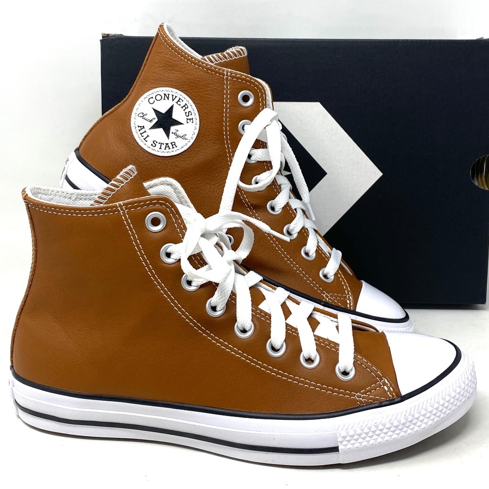 Converse Chuck Taylor High Leather Sneakers Warm Tan Casual Men's Size A07875C - Picture 2 of 10